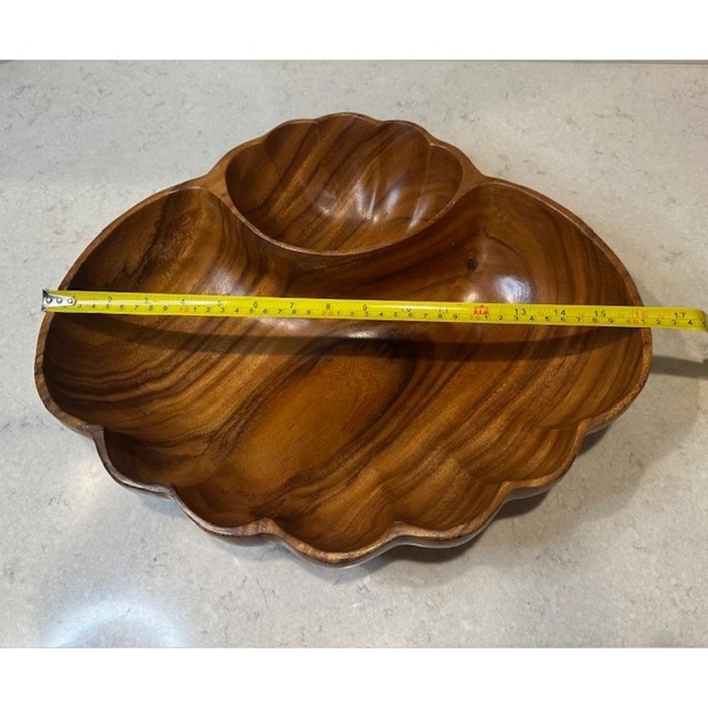 Large Vintage Wooden Shell Shaped Mid Century Serving Dish Monkey Pod Bowl